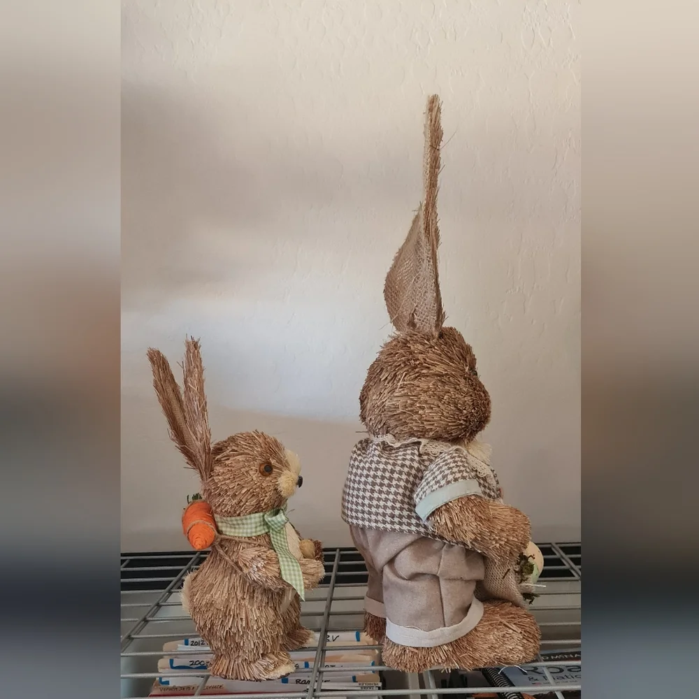 Michaels Sisal Rustic Easter Bunny Figurines by Ashland w/ Eggs Set/2 EUC - Picture 5 of 7